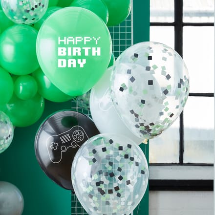 Game On - Black, Green and Grey Controller Confetti Balloon Bundle