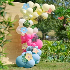 Hawaiian Tiki  - Tiki Balloon Arch with Tropical Flowers and Foliage