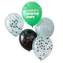 Game On - Black, Green and Grey Controller Confetti Balloon Bundle