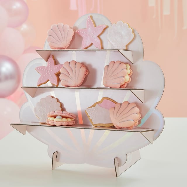 Mermaid - Iridescent and Pink Mermaid Shell Shaped Treat Stand