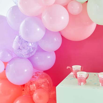 Pink Dino - Pink, Lilac, Pastel Green and Confetti Balloon Arch