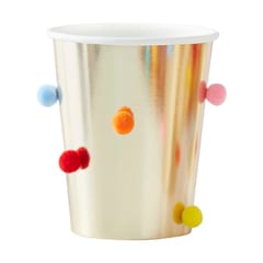 Bright Birthday - Rainbow Pom Pom Gold Paper Party Cups
