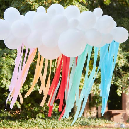 Bright Birthday - White Cloud Balloon Garland with Rainbow Streamers