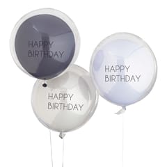 Navy Birthday - Blue & Grey Double Layered Happy Birthday Balloon Bundle